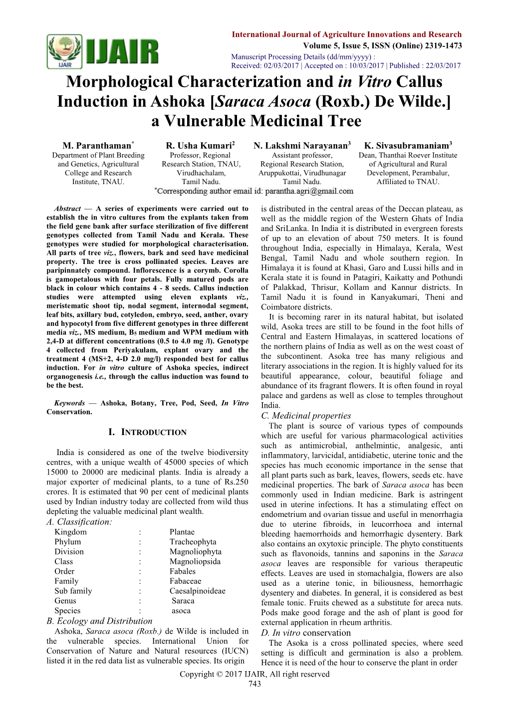 [Saraca Asoca (Roxb.) De Wilde.] a Vulnerable Medicinal Tree