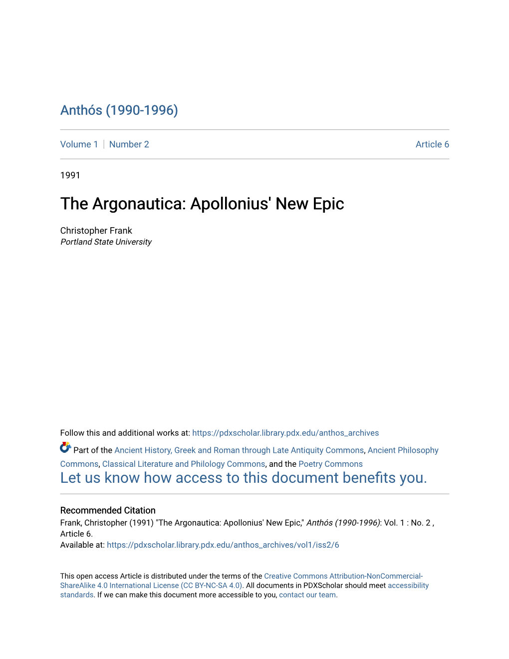 The Argonautica: Apollonius' New Epic