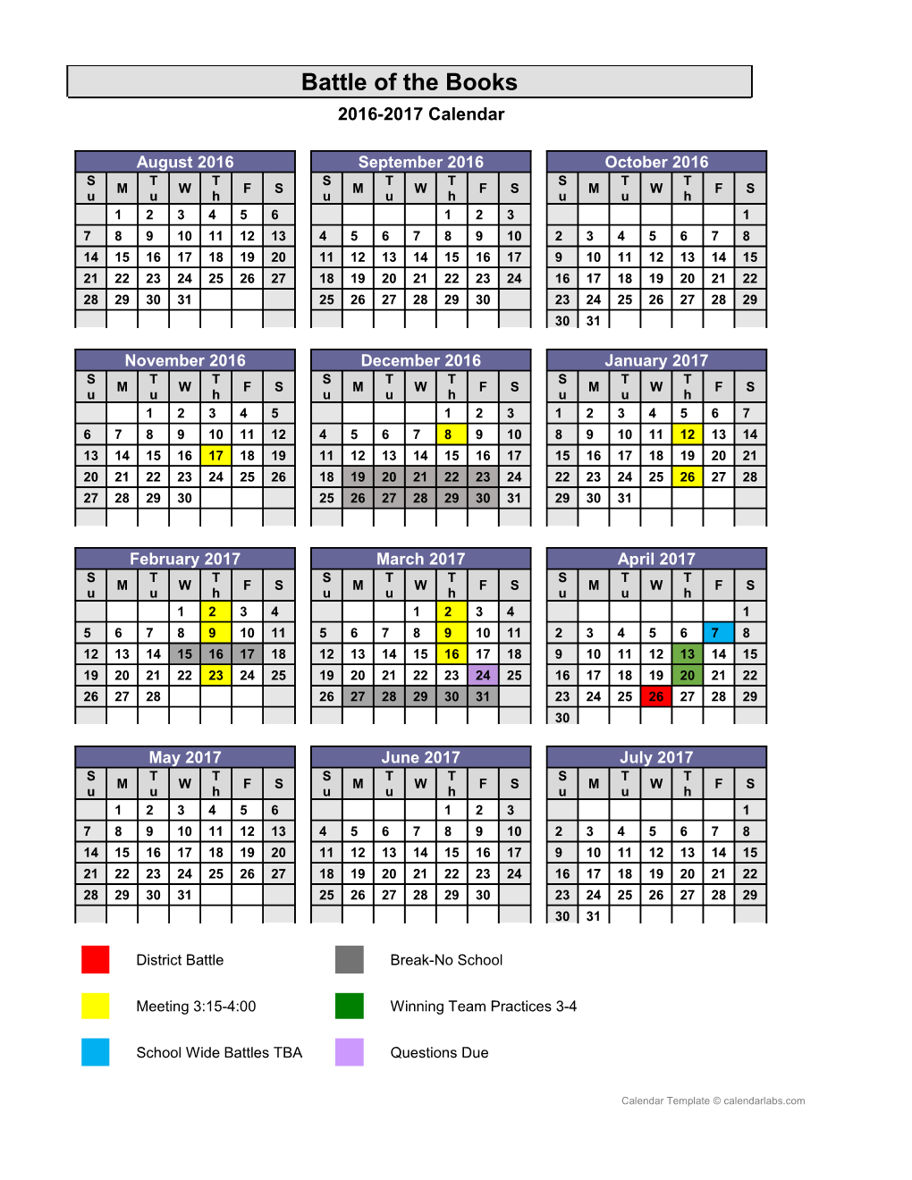 2016-17 School Calendar - Calendarlabs.Com s7