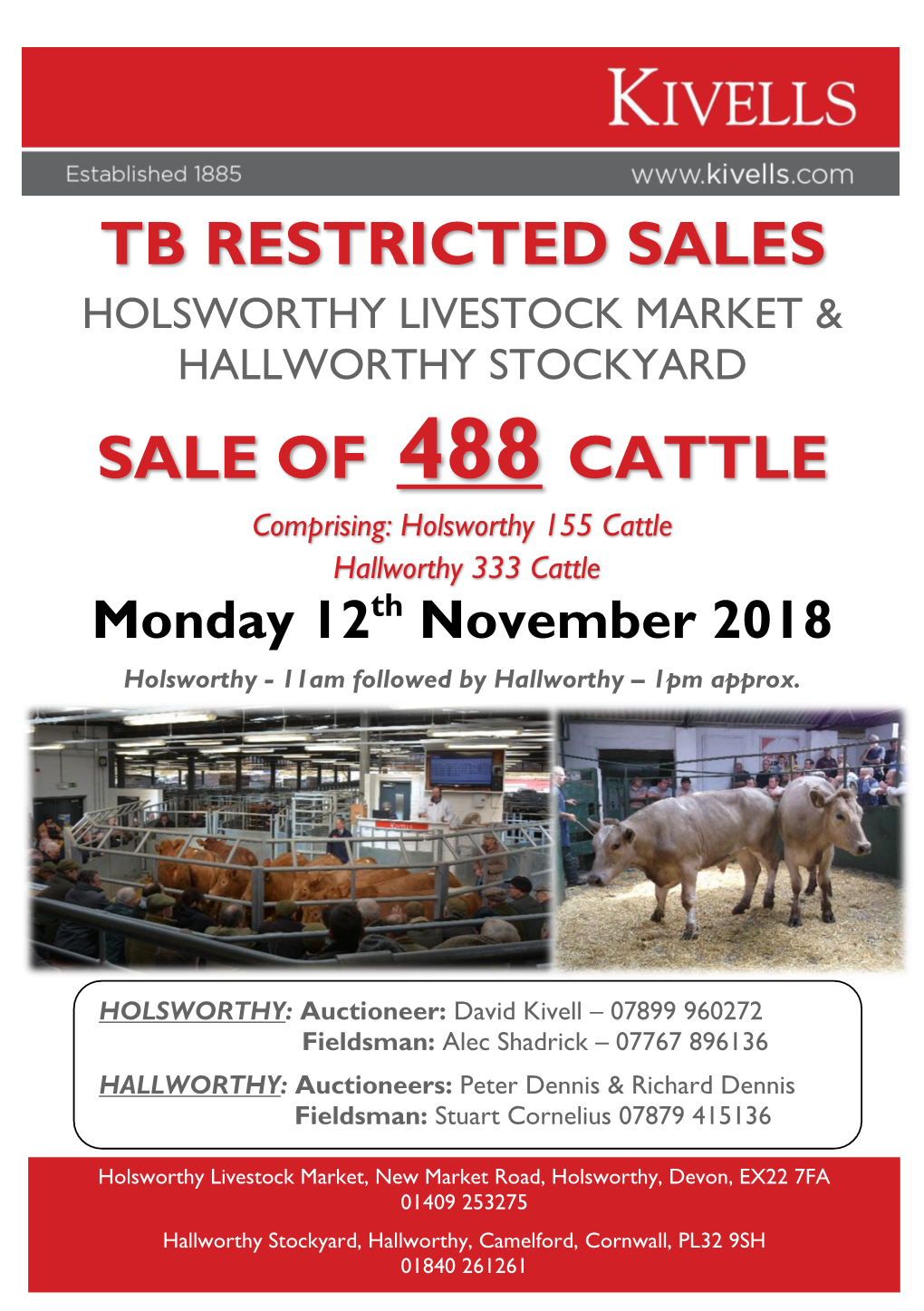 Tb Restricted Sales Sale of 488 Cattle