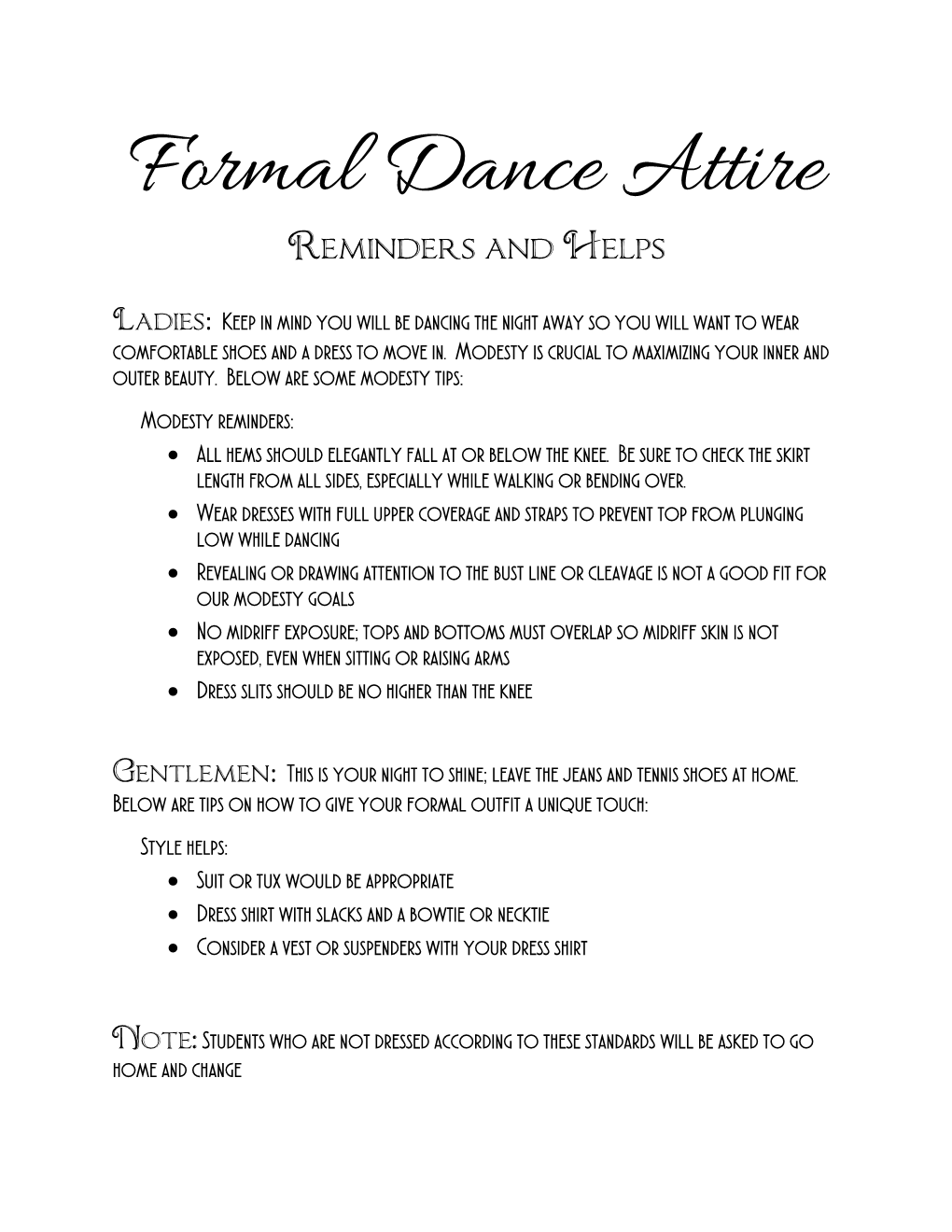 Formal Dance Attire Reminders and Helps