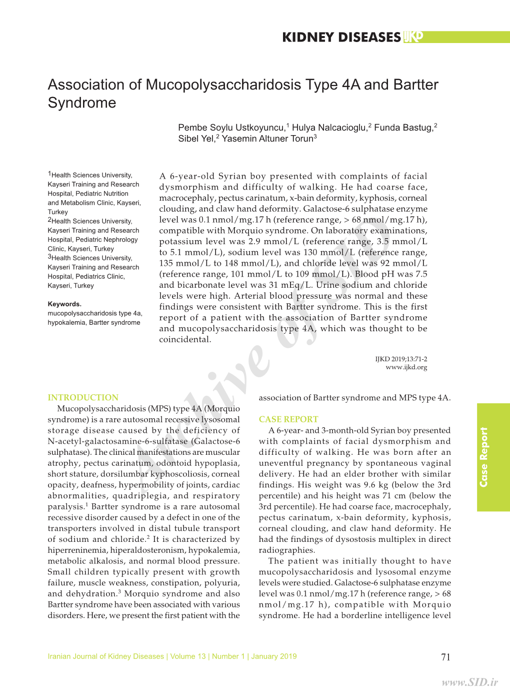 Association of Mucopolysaccharidosis Type 4A and Bartter Syndrome