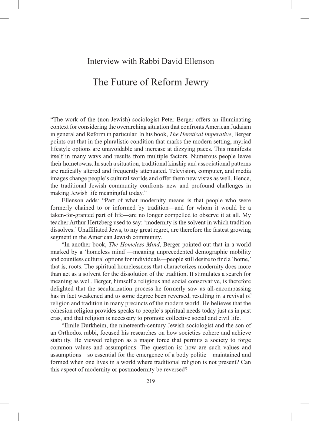 The Future of Reform Jewry