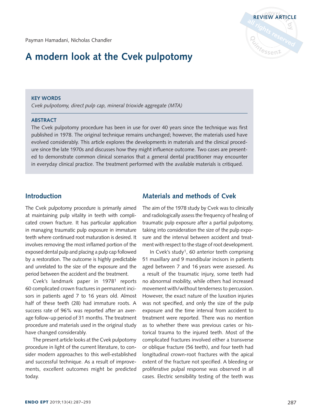 A Modern Look at the Cvek Pulpotomy