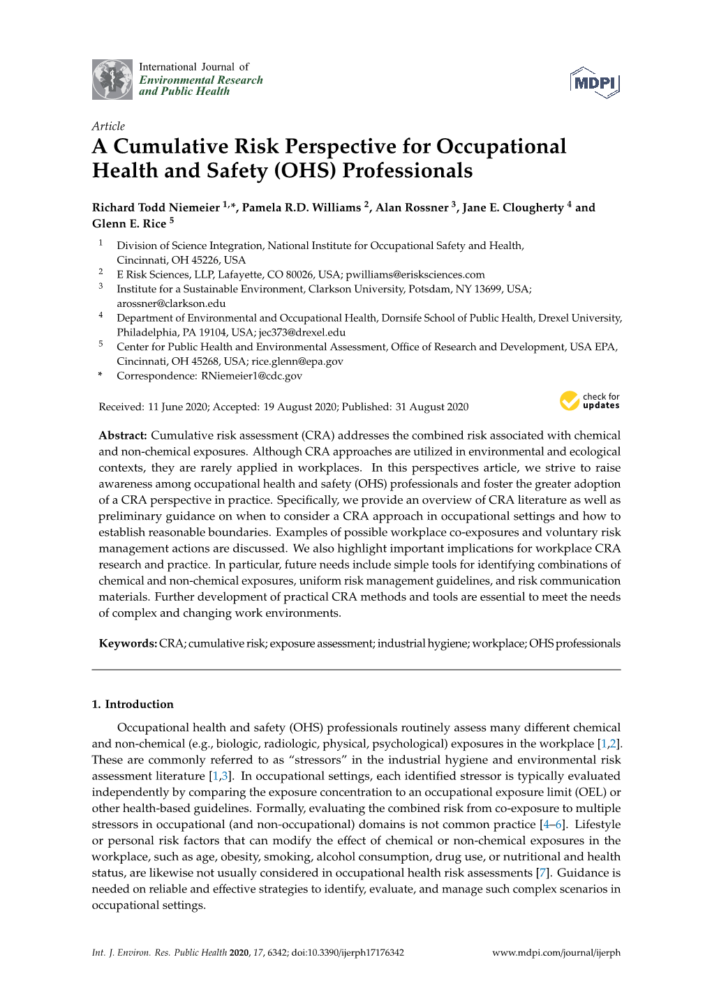 A Cumulative Risk Perspective for Occupational Health and Safety (OHS) Professionals