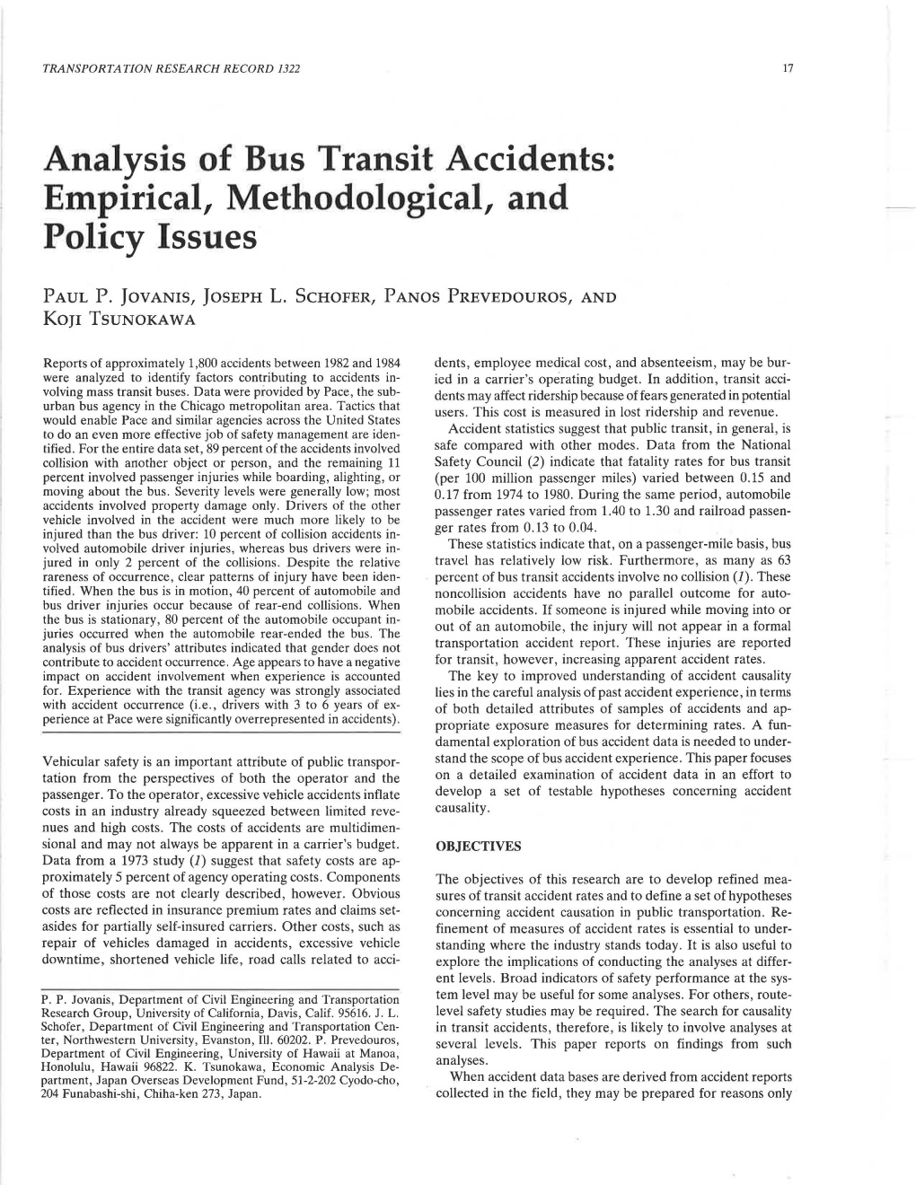 Analysis of Bus Transit Accidents: Empirical, Methodological, and Policy Issues