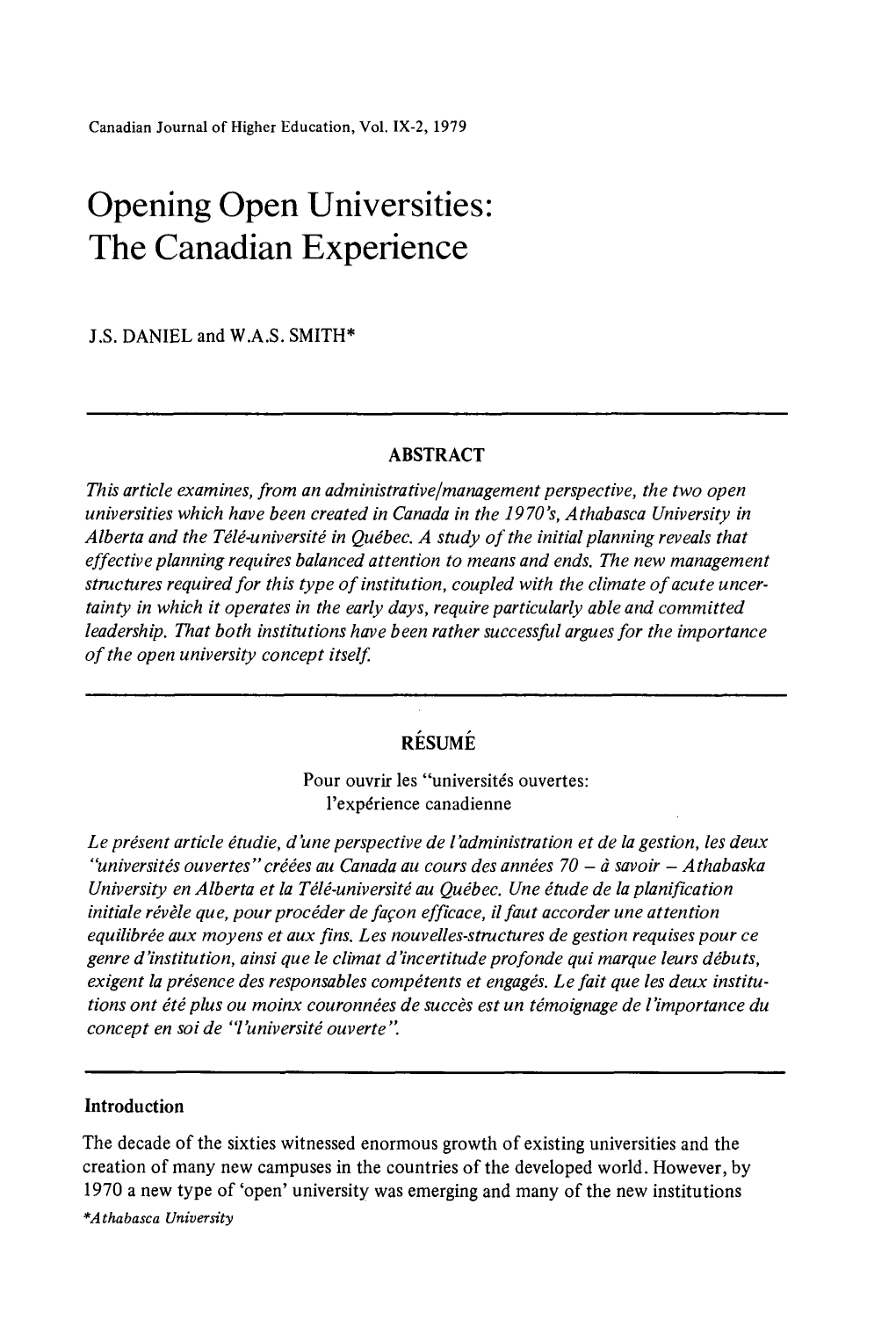 Opening Open Universities: the Canadian Experience