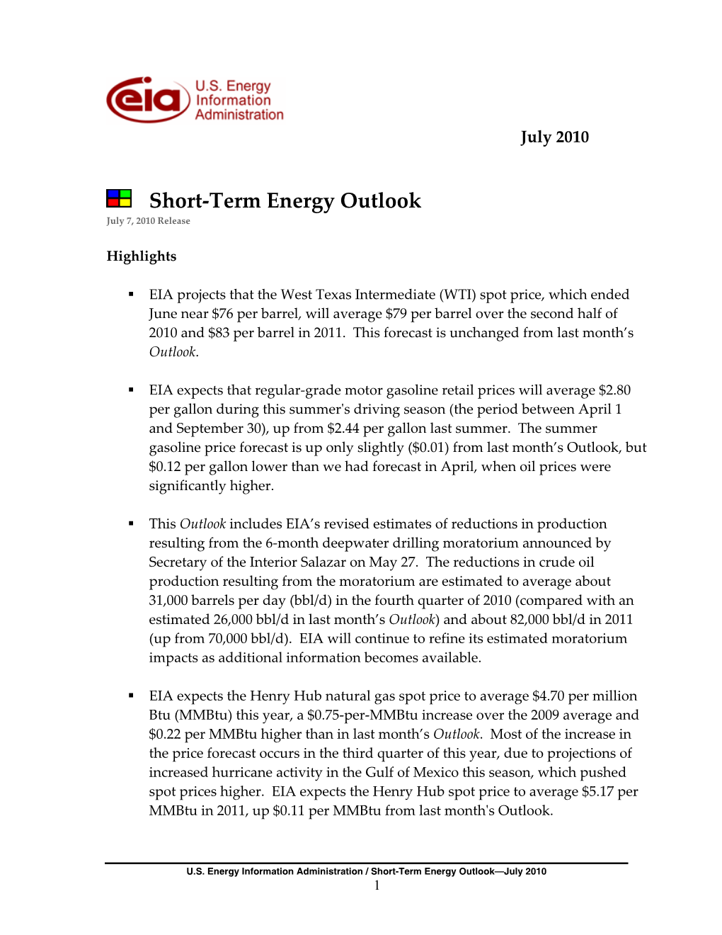 Short-Term Energy Outlook—July 2010 1