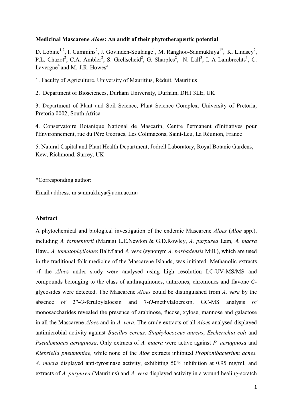 Medicinal Mascarene Aloes: an Audit of Their Phytotherapeutic Potential