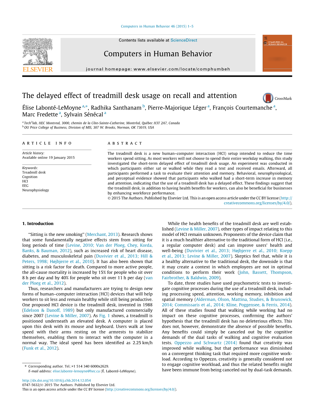 The Delayed Effect of Treadmill Desk Usage on Recall and Attention