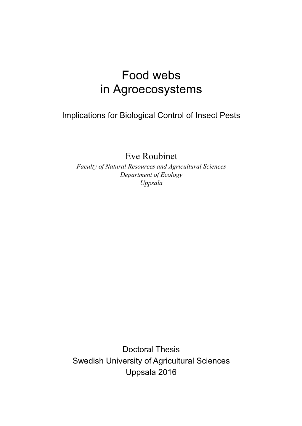 Food Webs in Agroecosystems