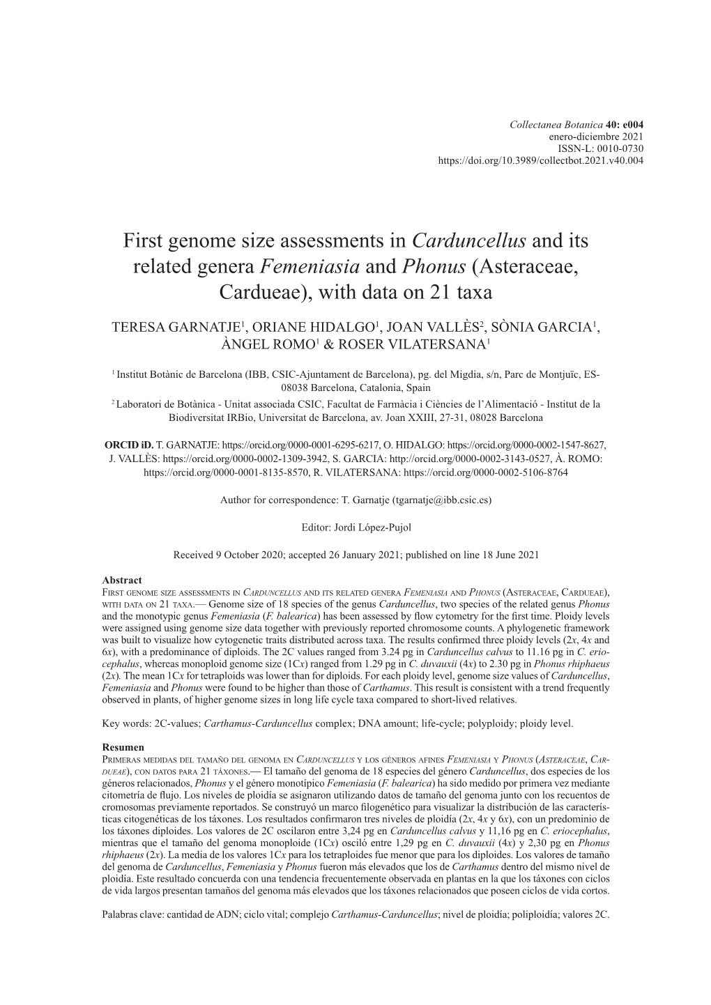 Carduncellus and Its Related Genera Femeniasia and Phonus (Asteraceae, Cardueae), with Data on 21 Taxa