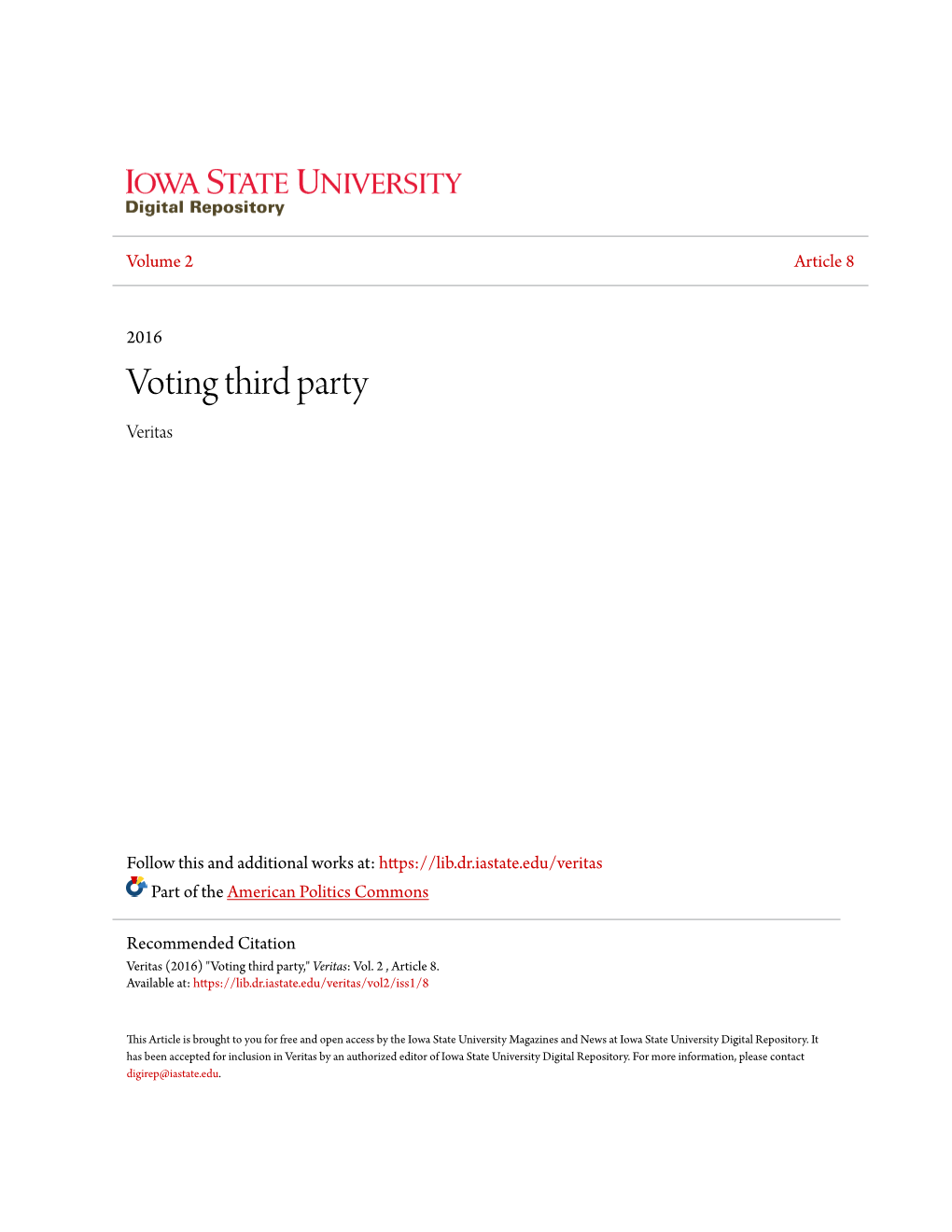 Voting Third Party Veritas