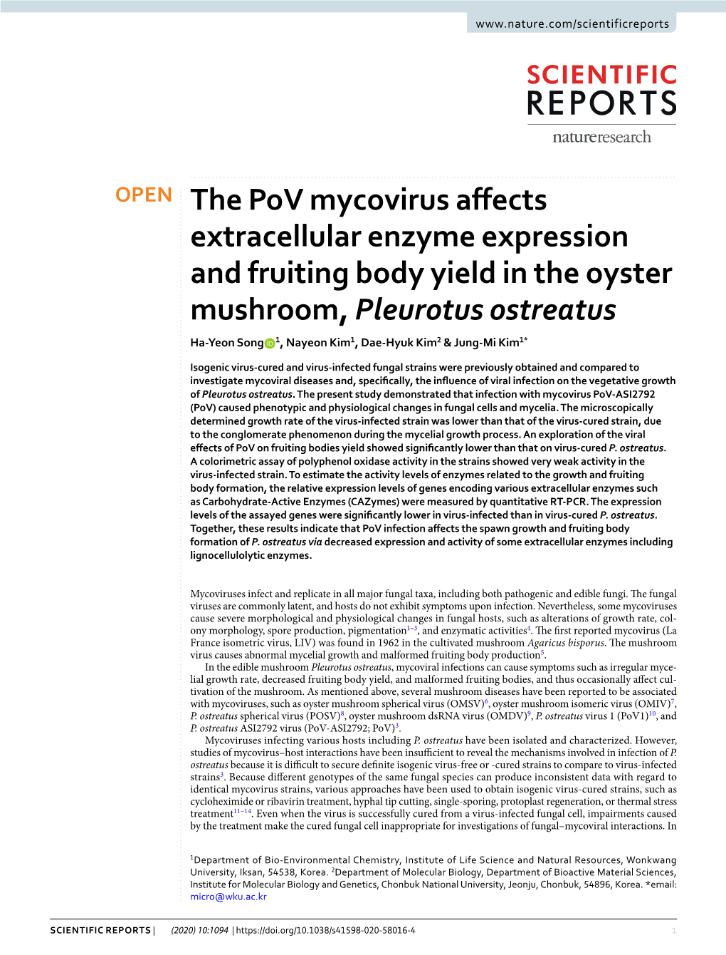 The Pov Mycovirus Affects Extracellular Enzyme Expression