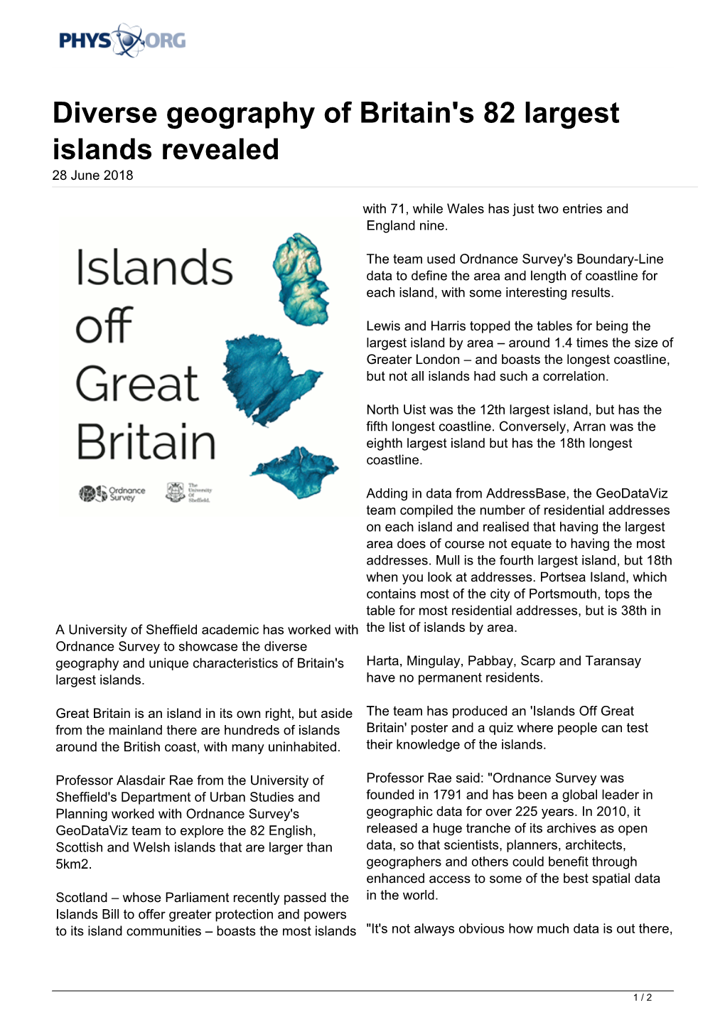 Diverse Geography of Britain's 82 Largest Islands Revealed 28 June 2018