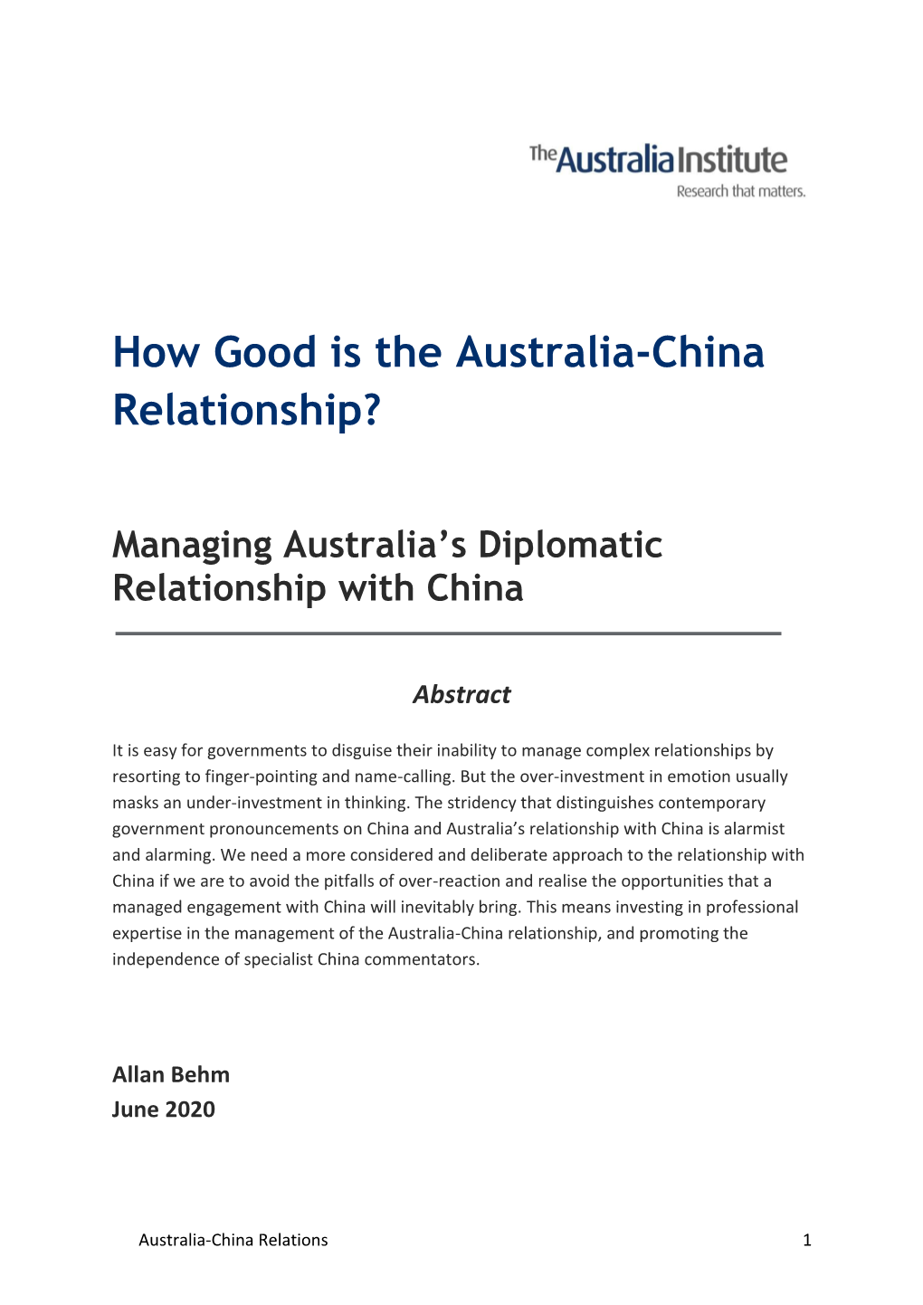 How Good Is the Australia-China Relationship?