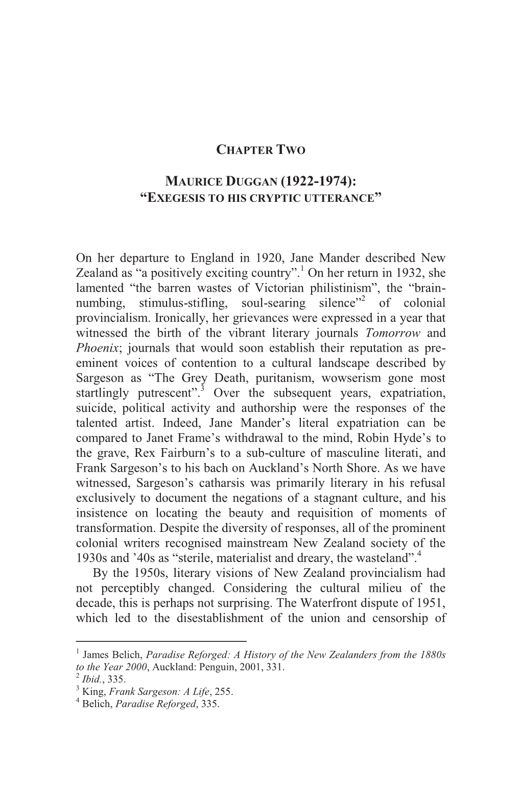 Maurice Duggan (1922-1974): “Exegesis to His Cryptic Utterance”