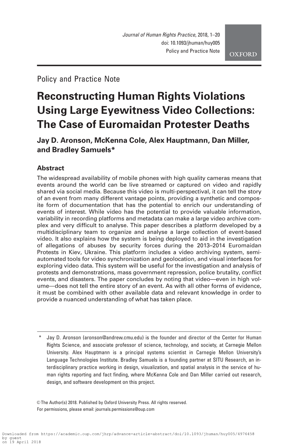 Reconstructing Human Rights Violations Using Large Eyewitness Video Collections: the Case of Euromaidan Protester Deaths Jay D