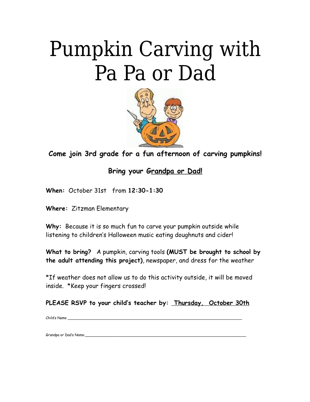 Pumpkin Carving with Pa Pa Or Dad