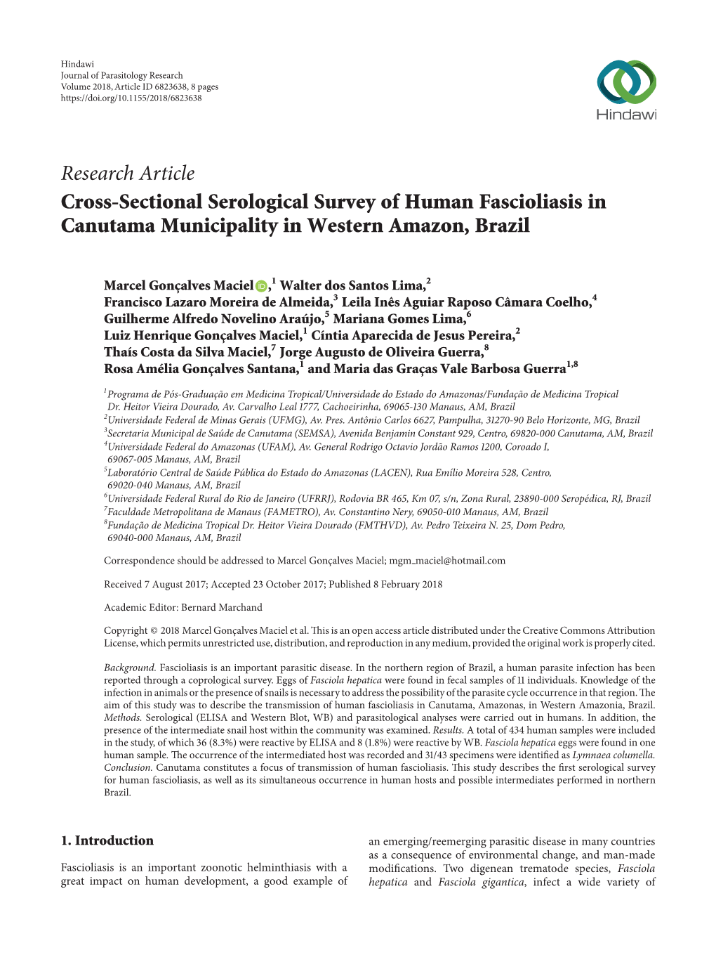 Cross-Sectional Serological Survey of Human Fascioliasis in Canutama Municipality in Western Amazon, Brazil