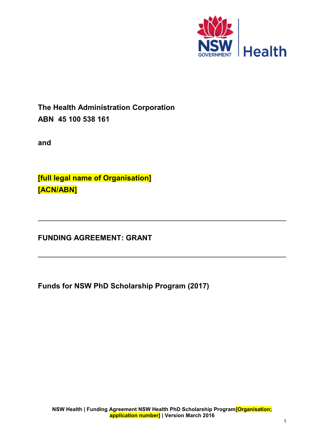 Phd Standard Funding Agreement