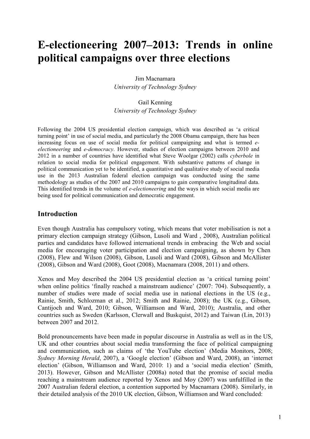 E-Electioneering 2007–2013: Trends in Online Political Campaigns Over Three Elections