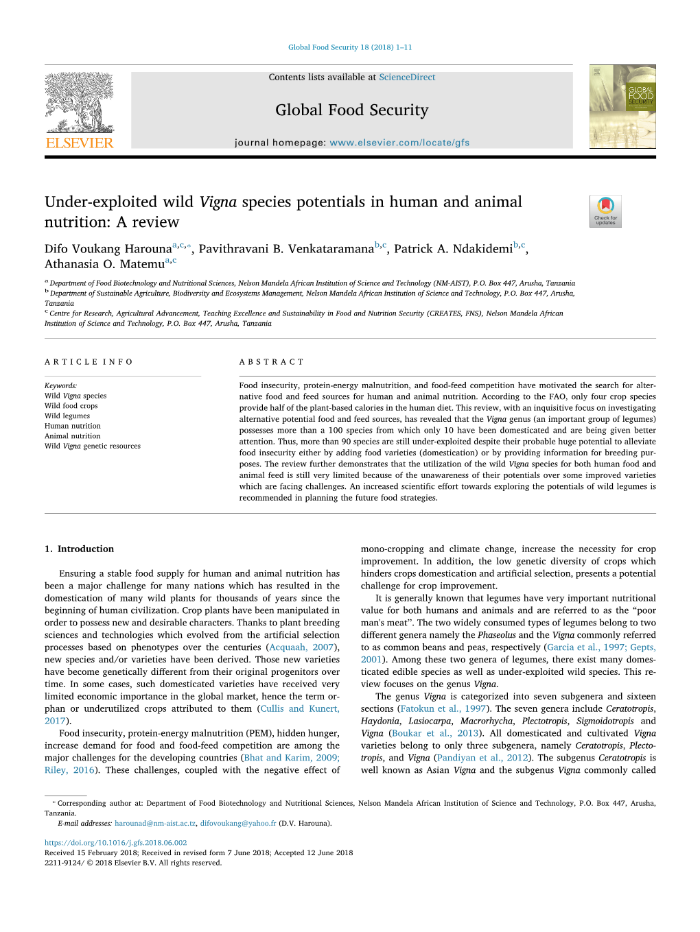 Under-Exploited Wild Vigna Species Potentials in Human and Animal Nutrition a Review