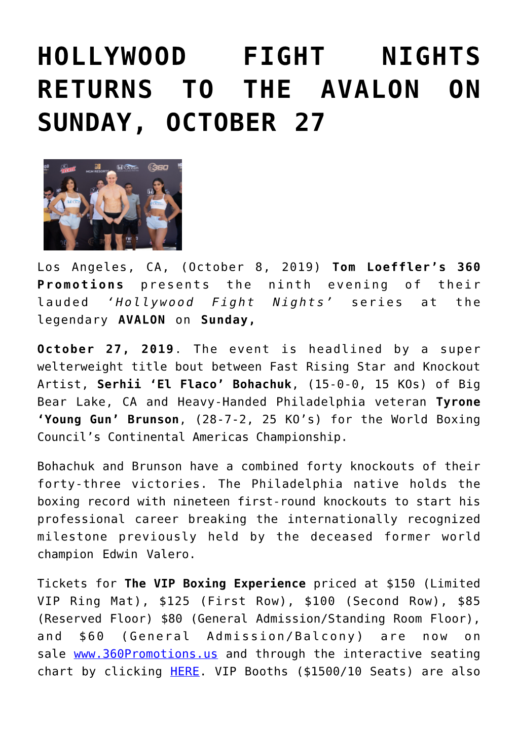 Hollywood Fight Nights Returns to the Avalon on Sunday, October 27