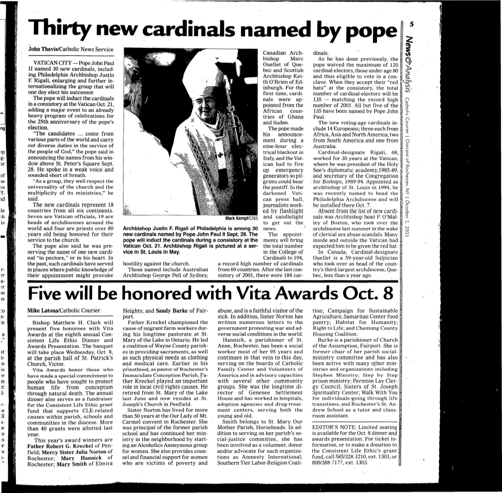 Thirty New Cardinals Named by Pope