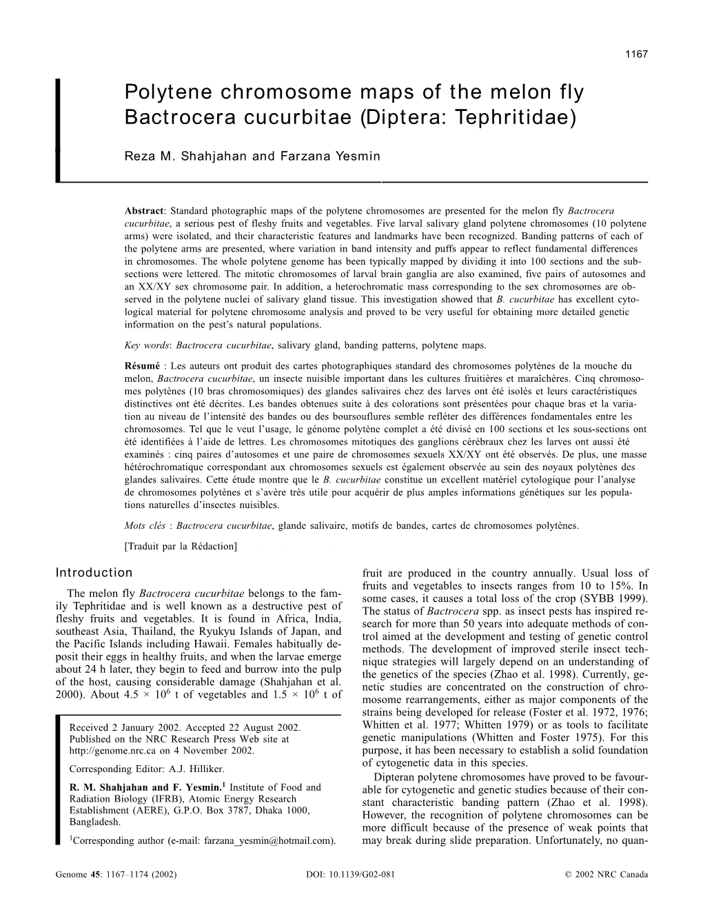 Polytene Chromosome Maps of the Melon Fly Bactrocera Cucurbitae (Diptera: Tephritidae)