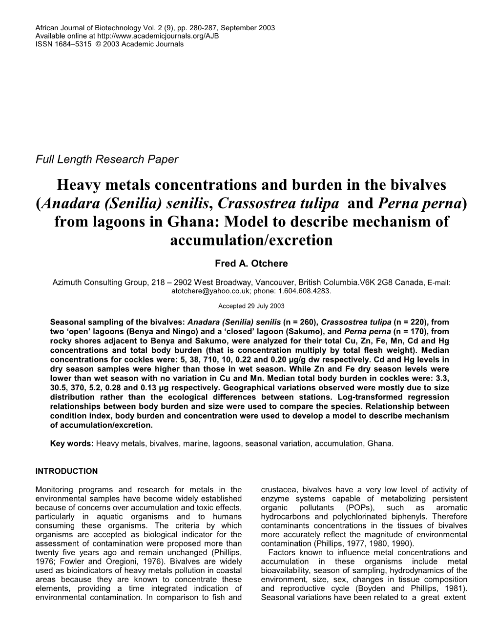 Heavy Metals Concentrations and Burden In