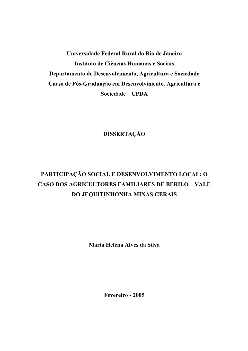 O Caso Dos Agricultores Familiares De Berilo – Vale Do Jequitinhonha Minas Gerais