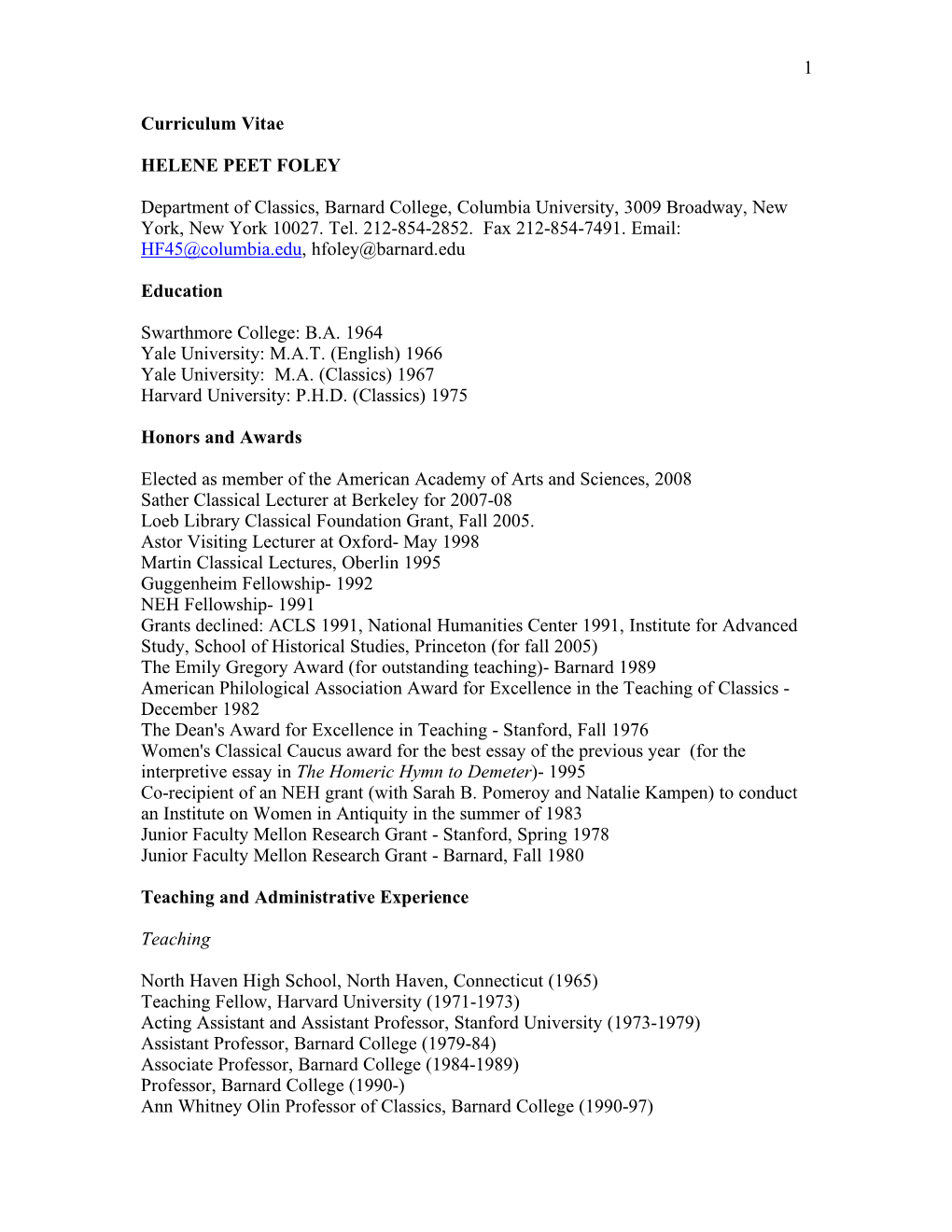 Helene Peet Foley CV.Pdf