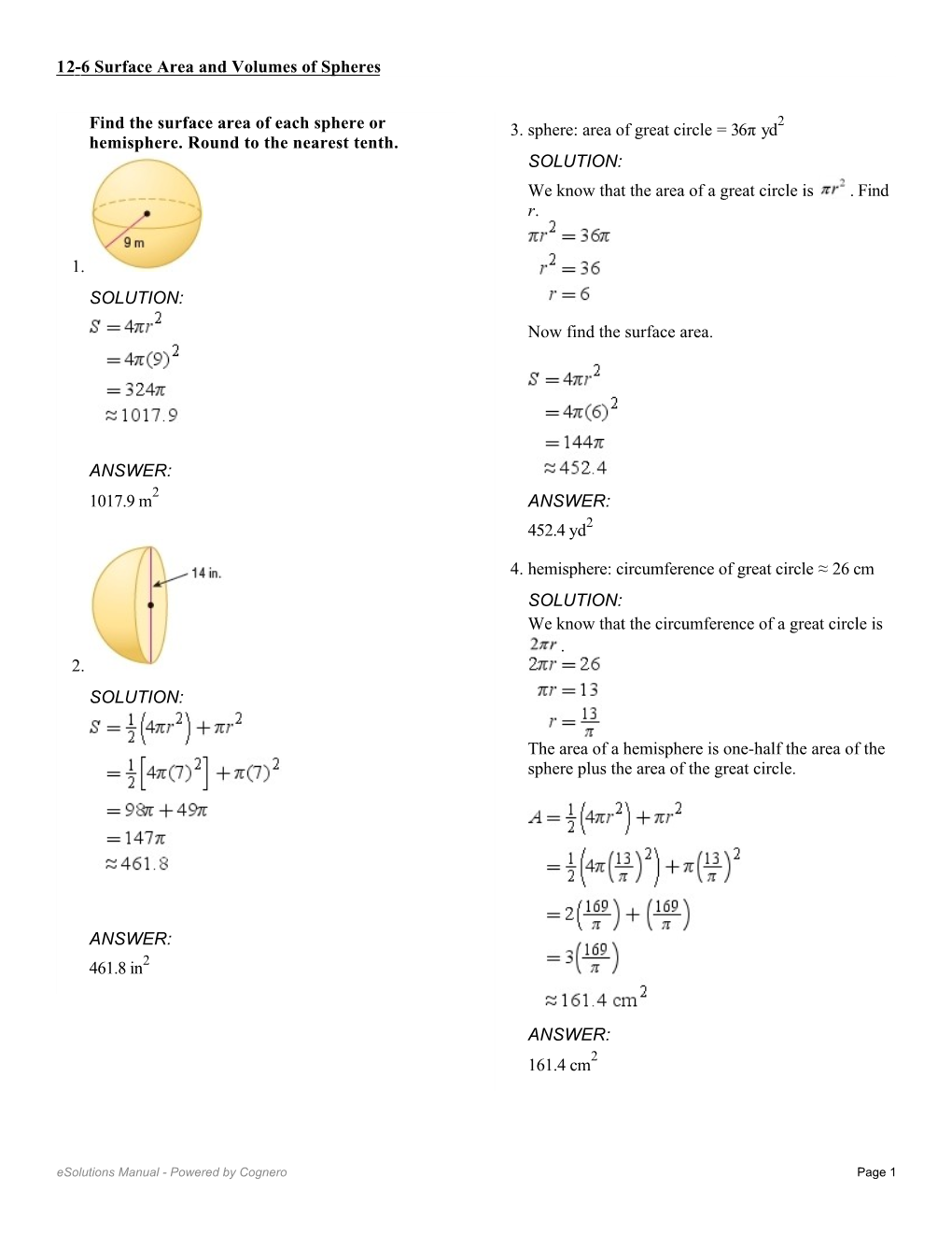 Find the Surface Area of Each Sphere Or Hemisphere