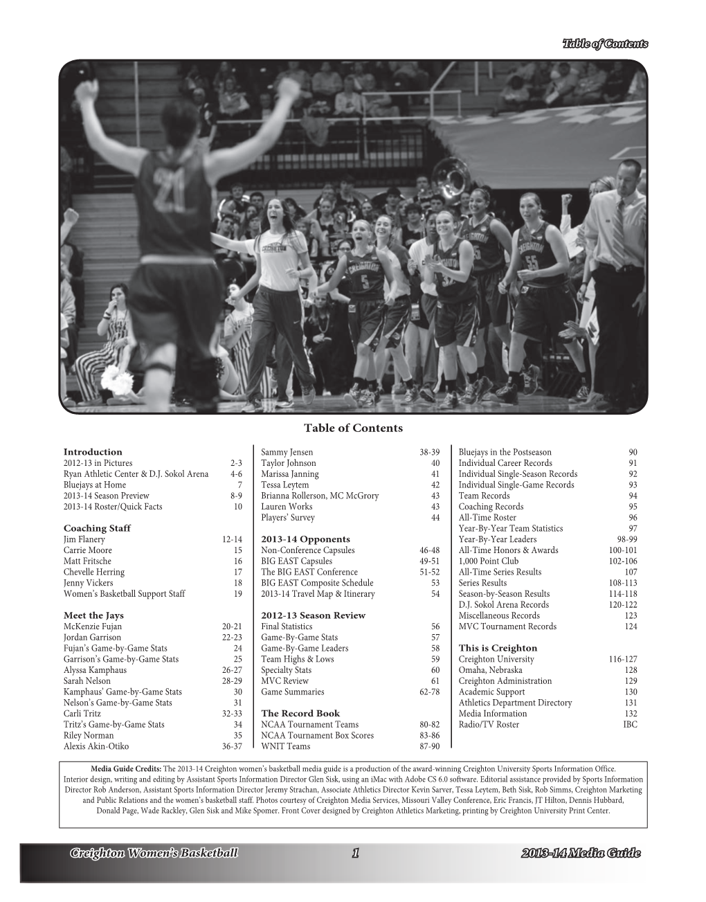 Creighton Women's Basketball 1 2013-14 Media Guide Table of Contents