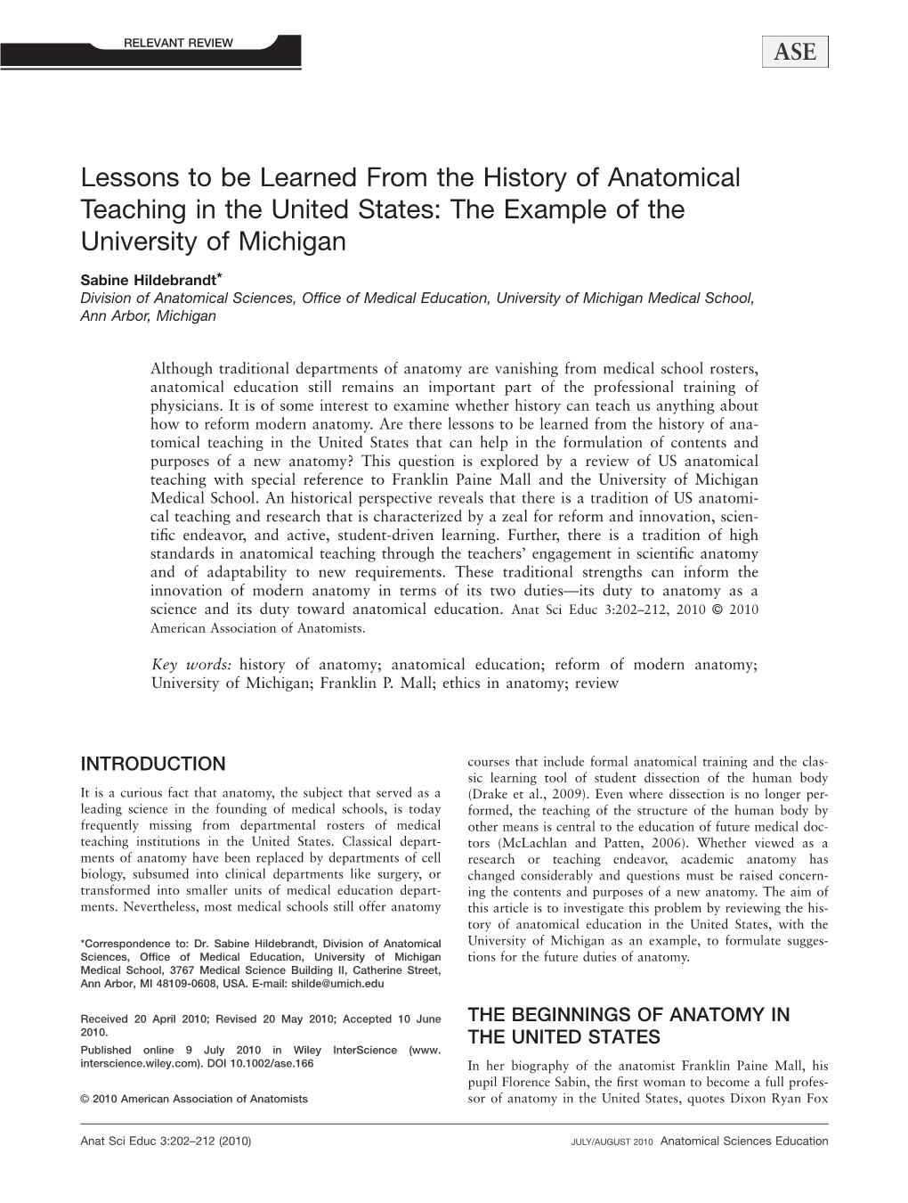 Lessons to Be Learned from the History of Anatomical Teaching In