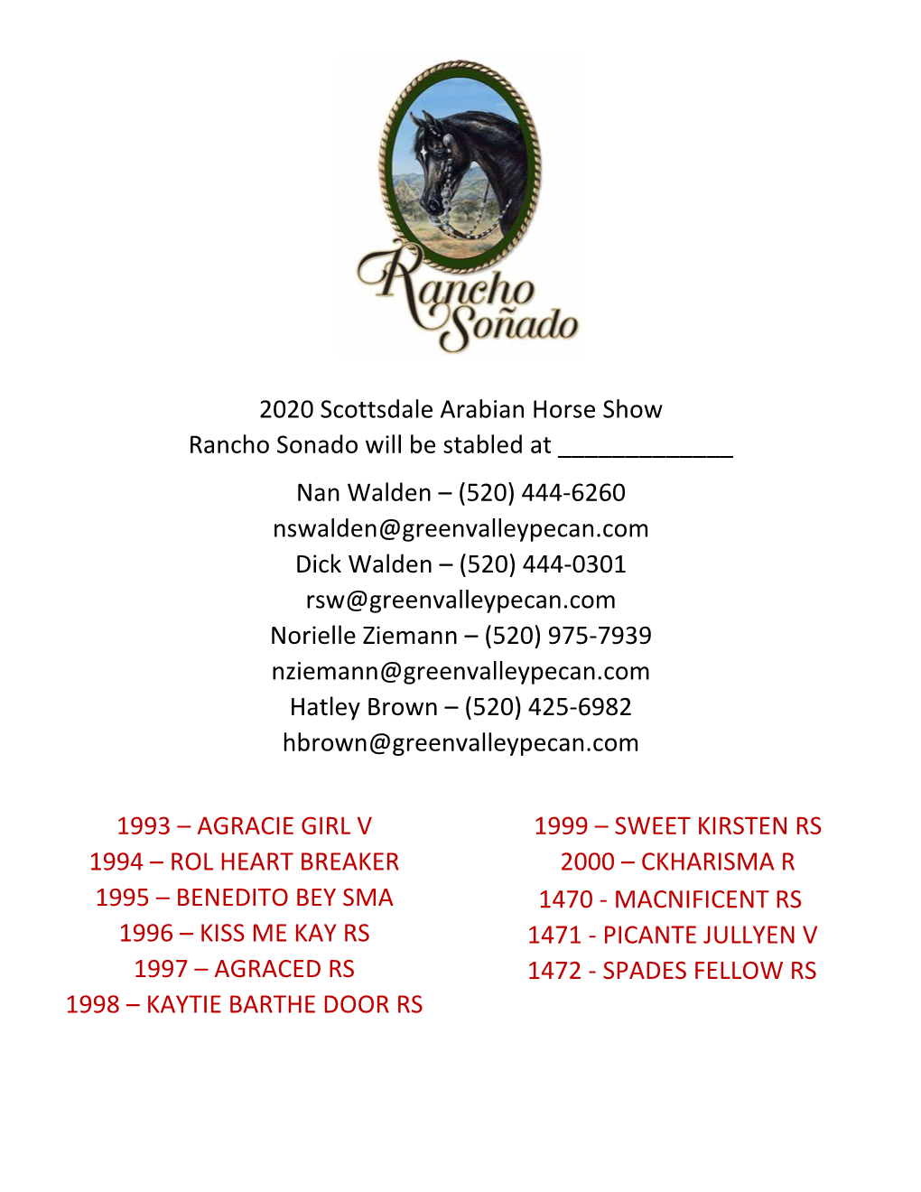 2020 Scottsdale Arabian Horse Show Rancho Sonado Will Be Stabled At