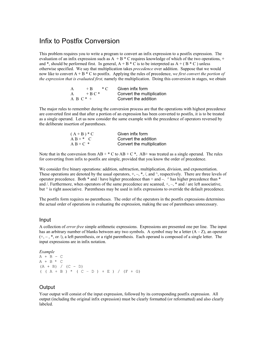 Infix to Postfix Conversion