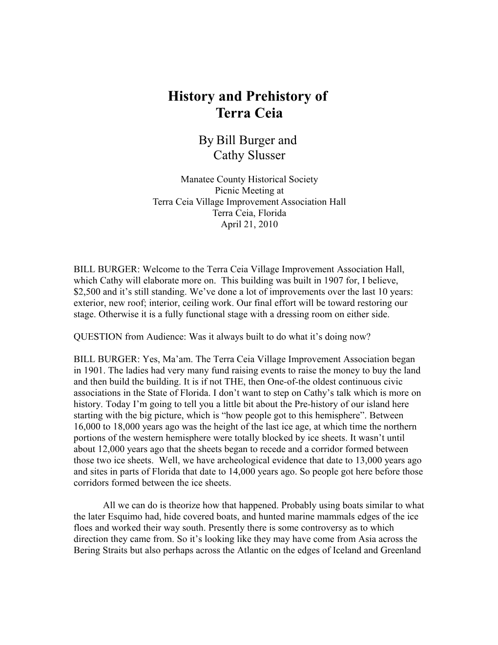 History and Prehistory Of