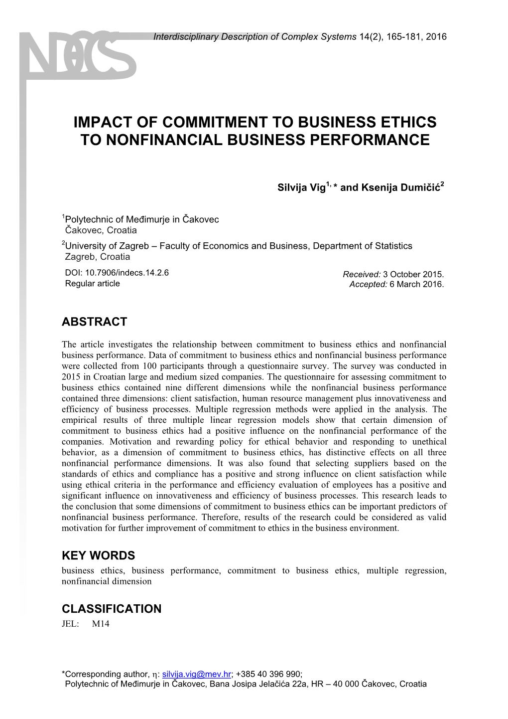 Impact of Commitment to Business Ethics to Nonfinancial Business Performance