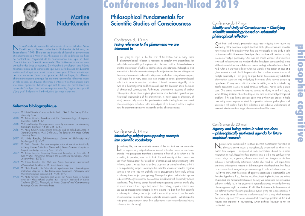 Conférences Jean-Nicod 2019 Philosophie Cognitive