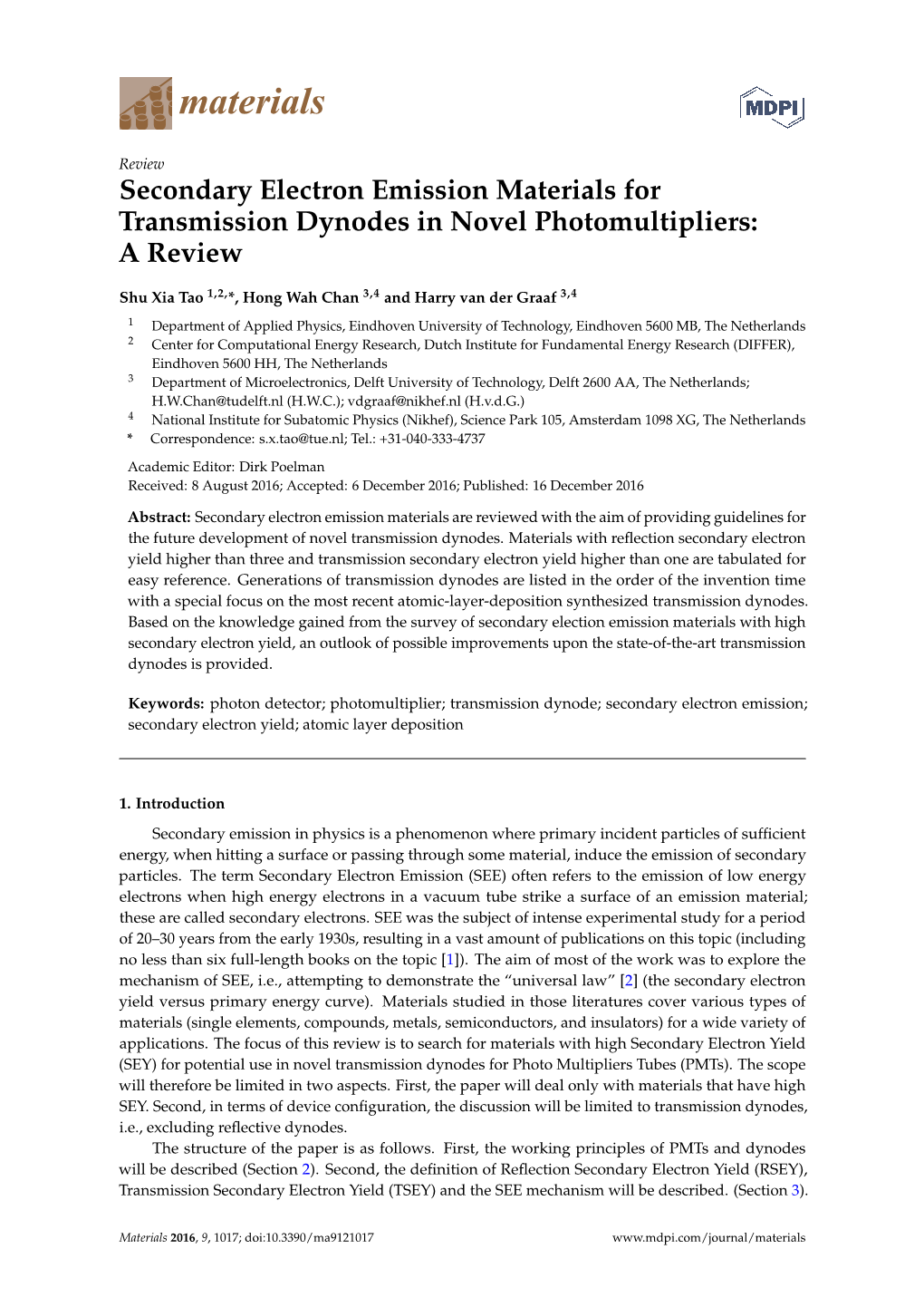 Secondary Electron Emission Materials for Transmission Dynodes in Novel Photomultipliers: a Review