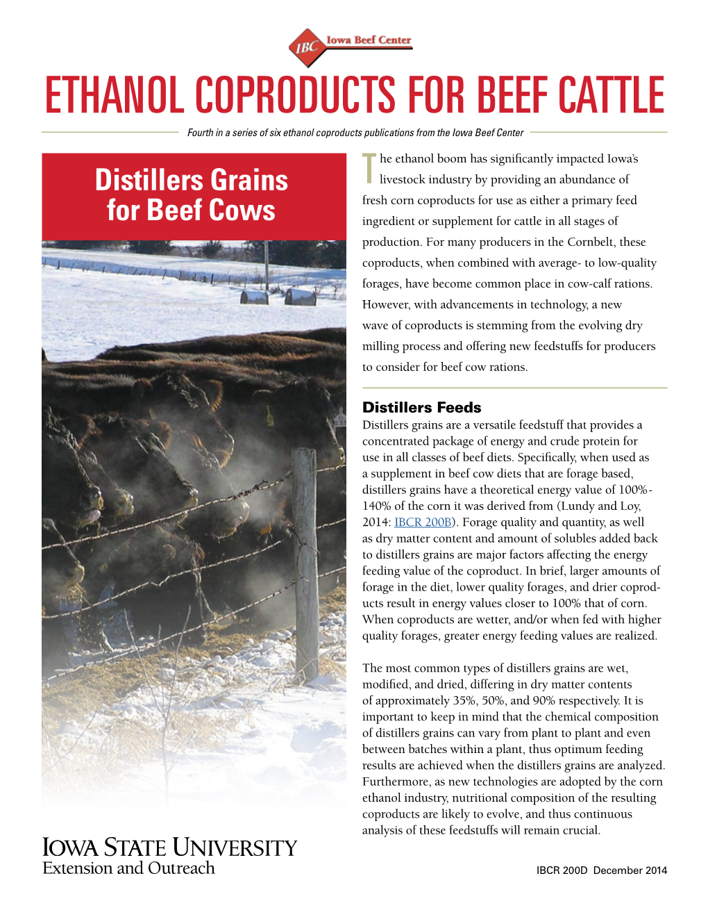 ETHANOL COPRODUCTS for BEEF CATTLE Fourth in a Series of Six Ethanol Coproducts Publications from the Iowa Beef Center