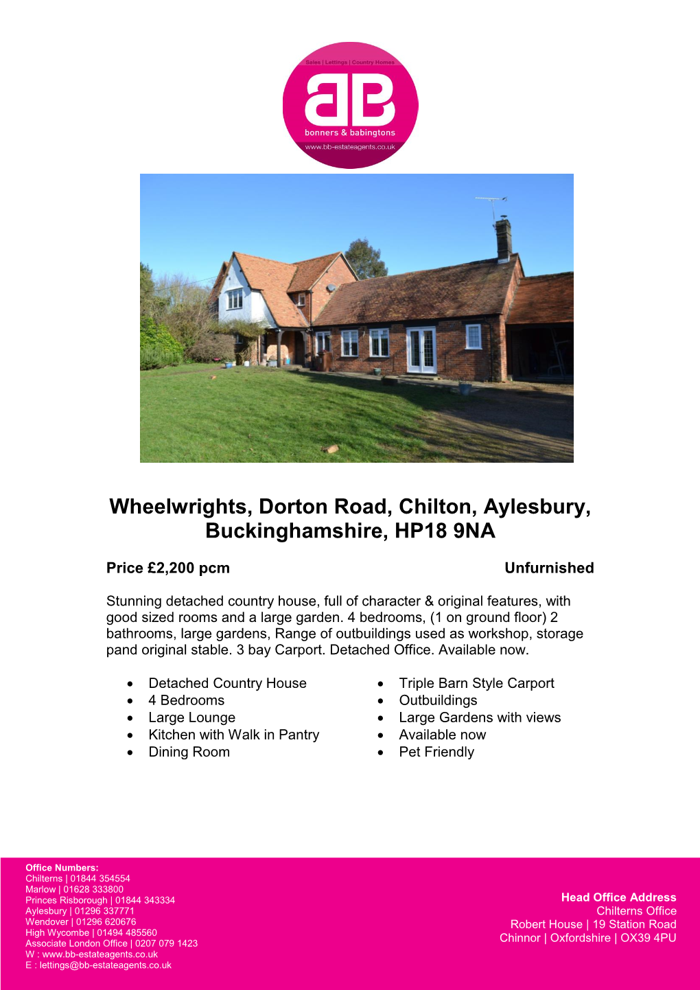 Wheelwrights, Dorton Road, Chilton, Aylesbury, Buckinghamshire, HP18 9NA