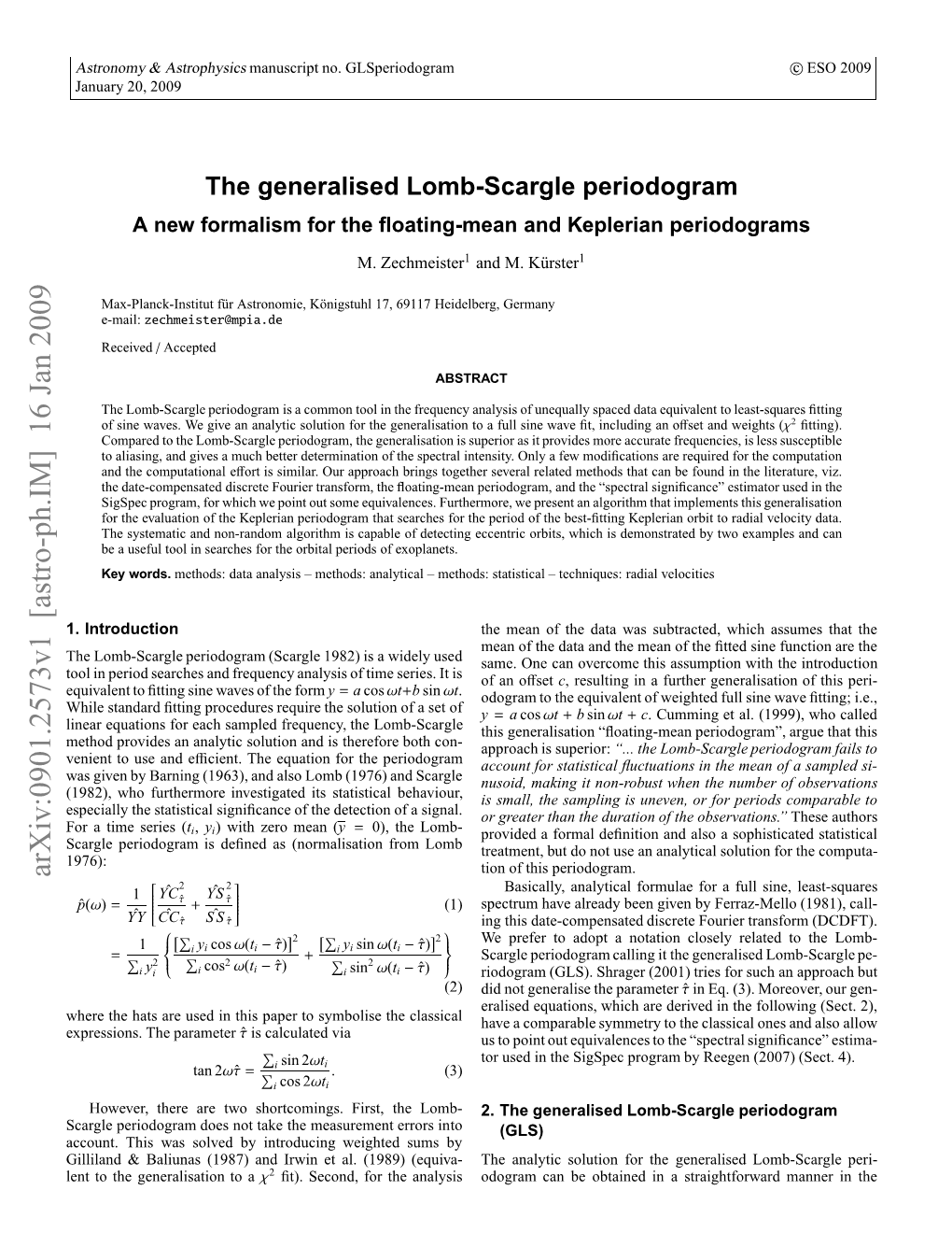 The Generalised Lomb-Scargle Periodogram Same Way As Outlined in Lomb (1976)