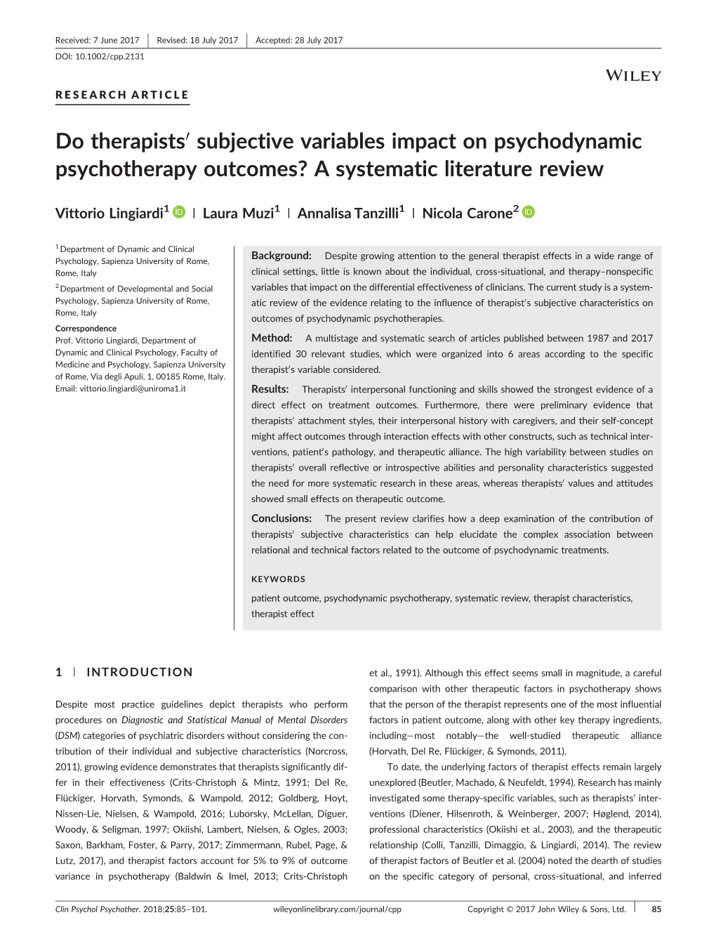 Do Therapists' Subjective Variables Impact on Psychodynamic