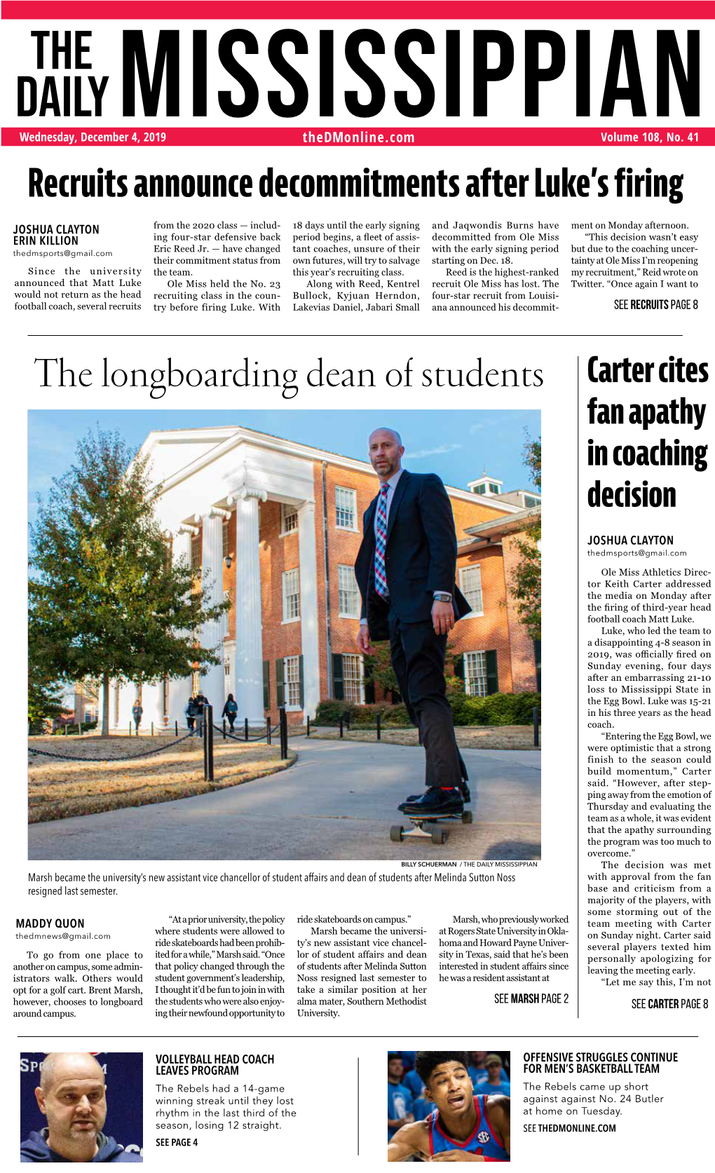 The Longboarding Dean of Students Carter Cites Fan Apathy in Coaching Decision