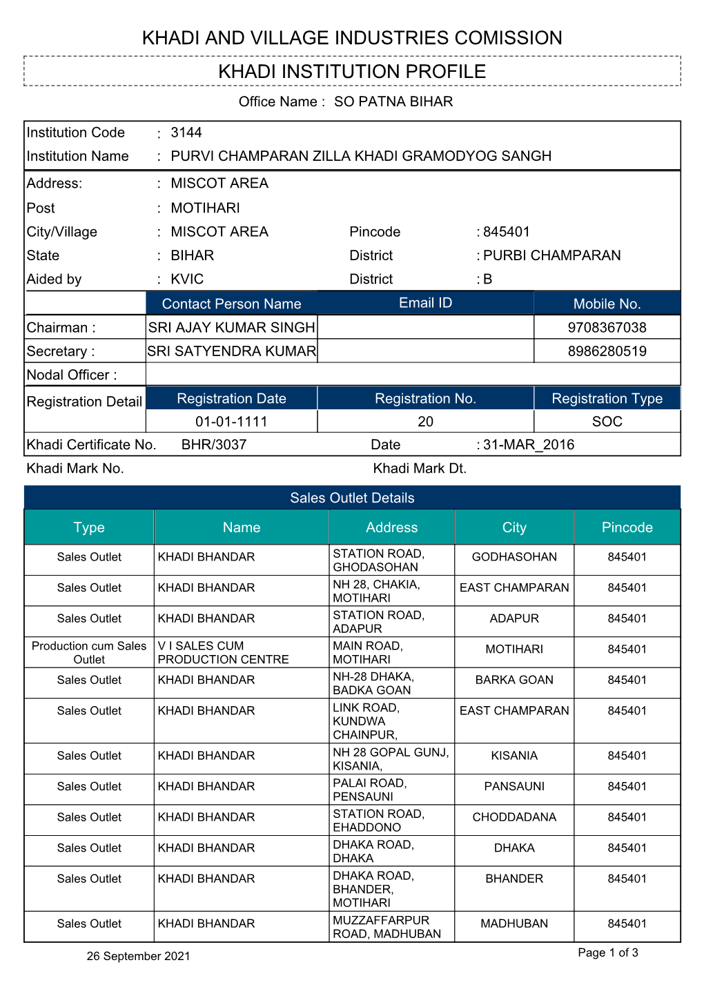 Khadi Institution Profile Khadi and Village Industries Comission