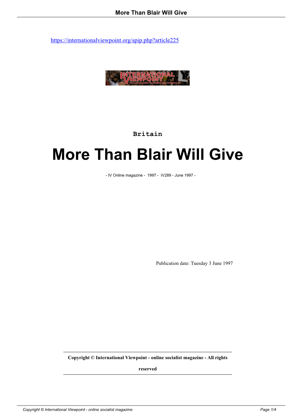 Than Blair Will Give