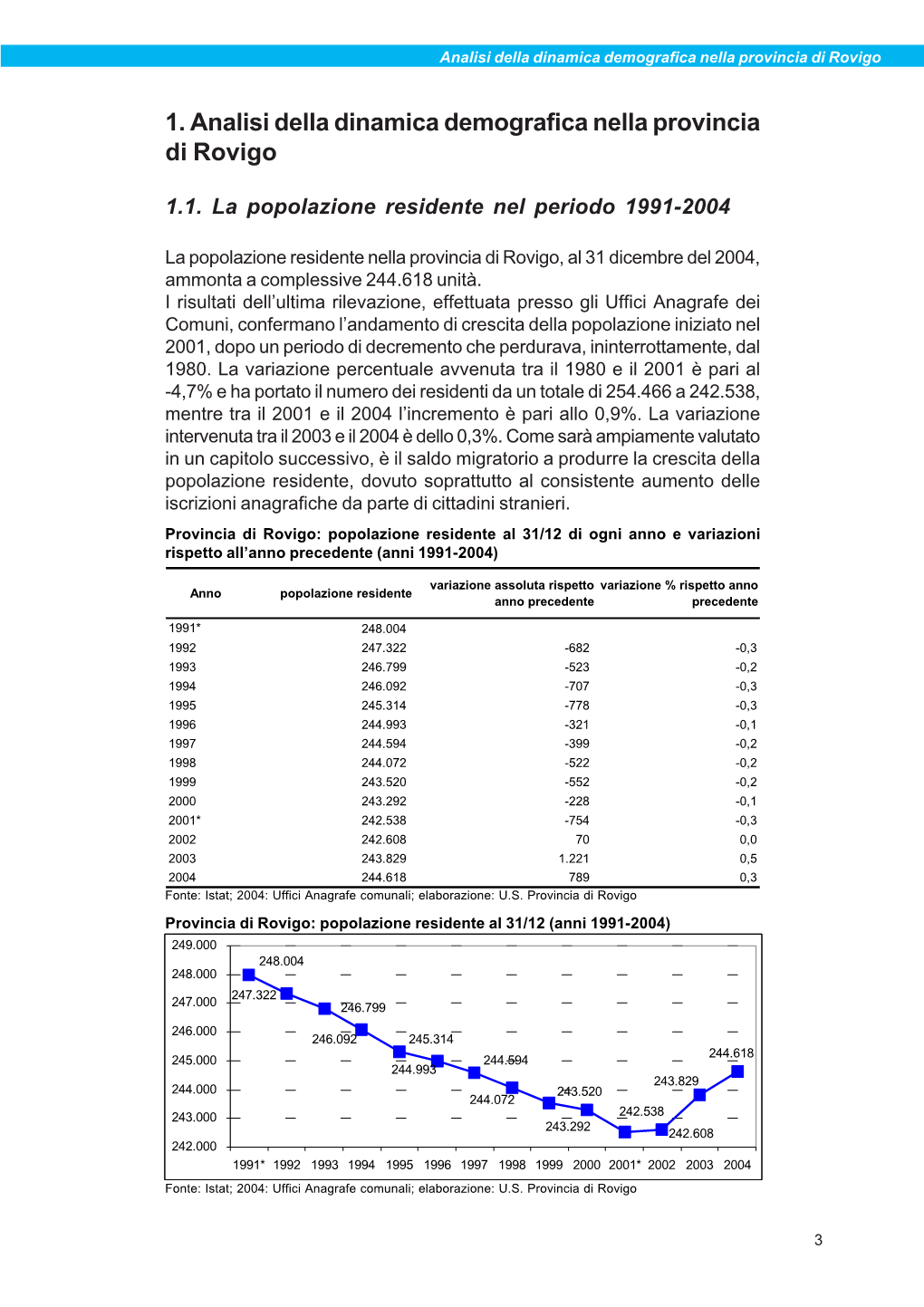 1. Analisi Della Dinamica Demografica Nella Provincia Di Rovigo